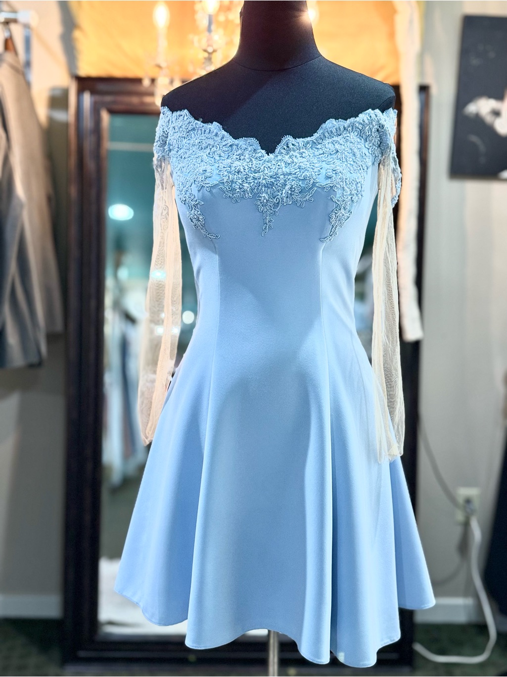 Forever Unique Light Blue Off-Shoulder Lace Midi Dress